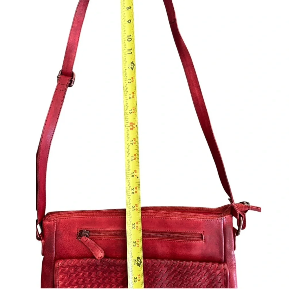 Braided Leather Crossbody Bag Purse Casual Genuine Leather 11” x 11” Red… - Picture 8 of 15